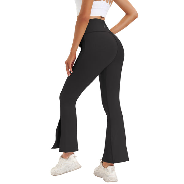 Crossover Bootcut Yoga Flared Leggings with Pocket for Women High Cross Waist Gym Workout Flare Bootleg Yoga Pants
