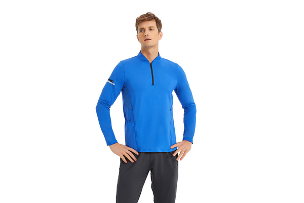Men’s Quarter Zip Long Sleeve Workout Pullover Breathable V Neck Golf Running Shirts Stretchy Fall Gym T-Shirt with Pockets